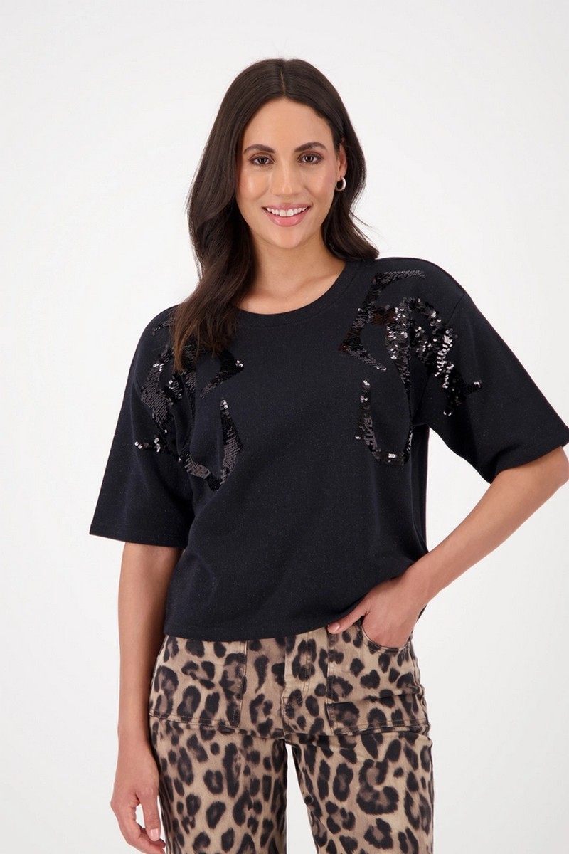Monari Monari Γυναικείο T-Shirt με Lurex και Παγιέτες σε Μαύρο