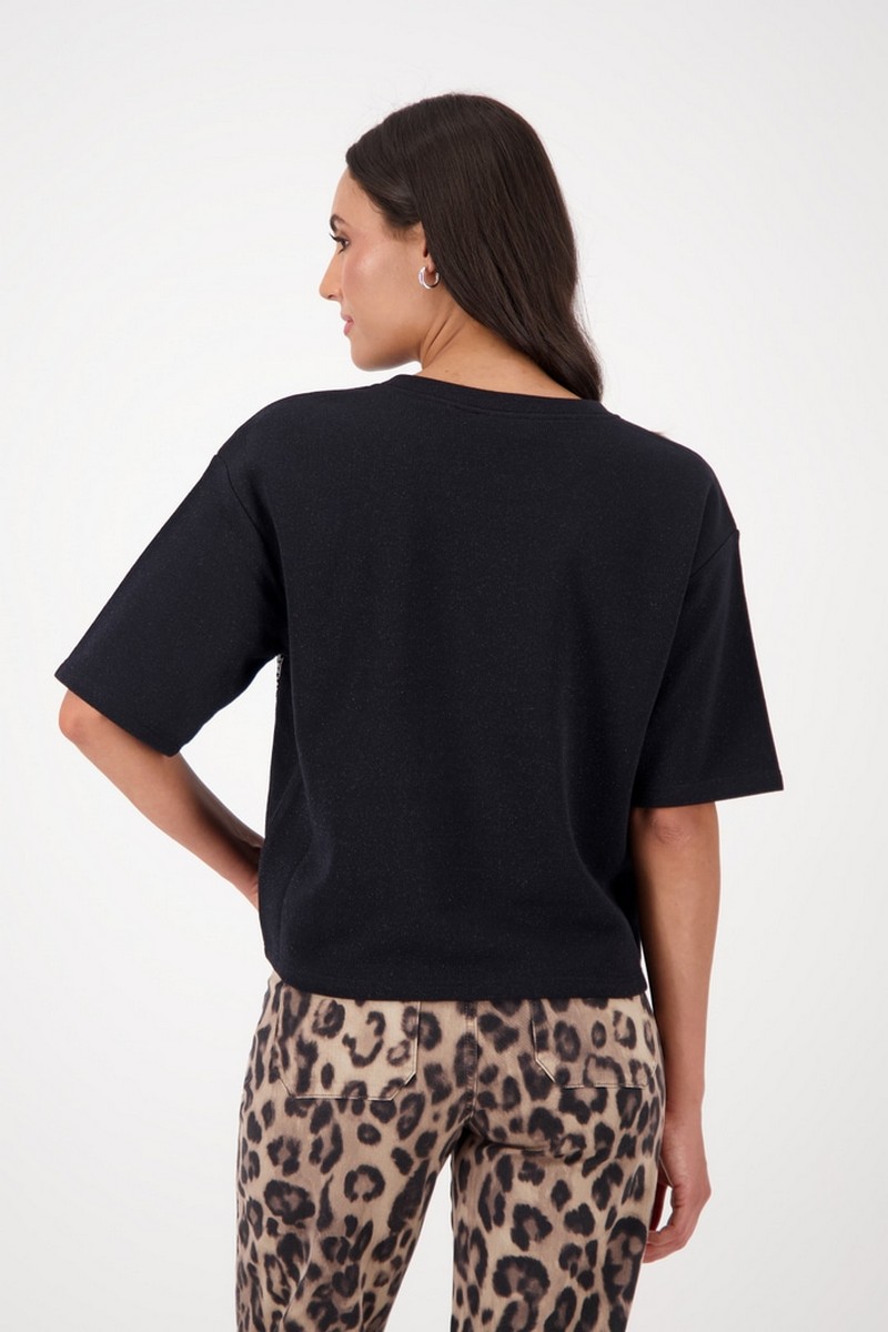 Monari Γυναικείο T-Shirt με Lurex και Παγιέτες σε Μαύρο φωτογραφία