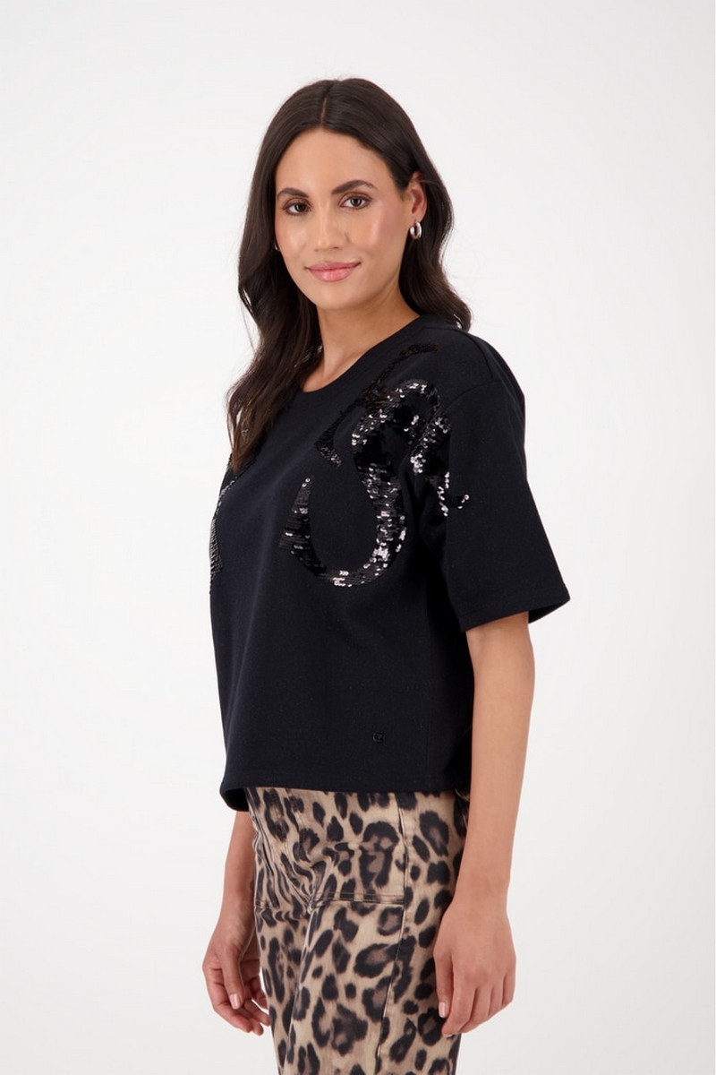 Monari Γυναικείο T-Shirt με Lurex και Παγιέτες σε Μαύρο φωτογραφία