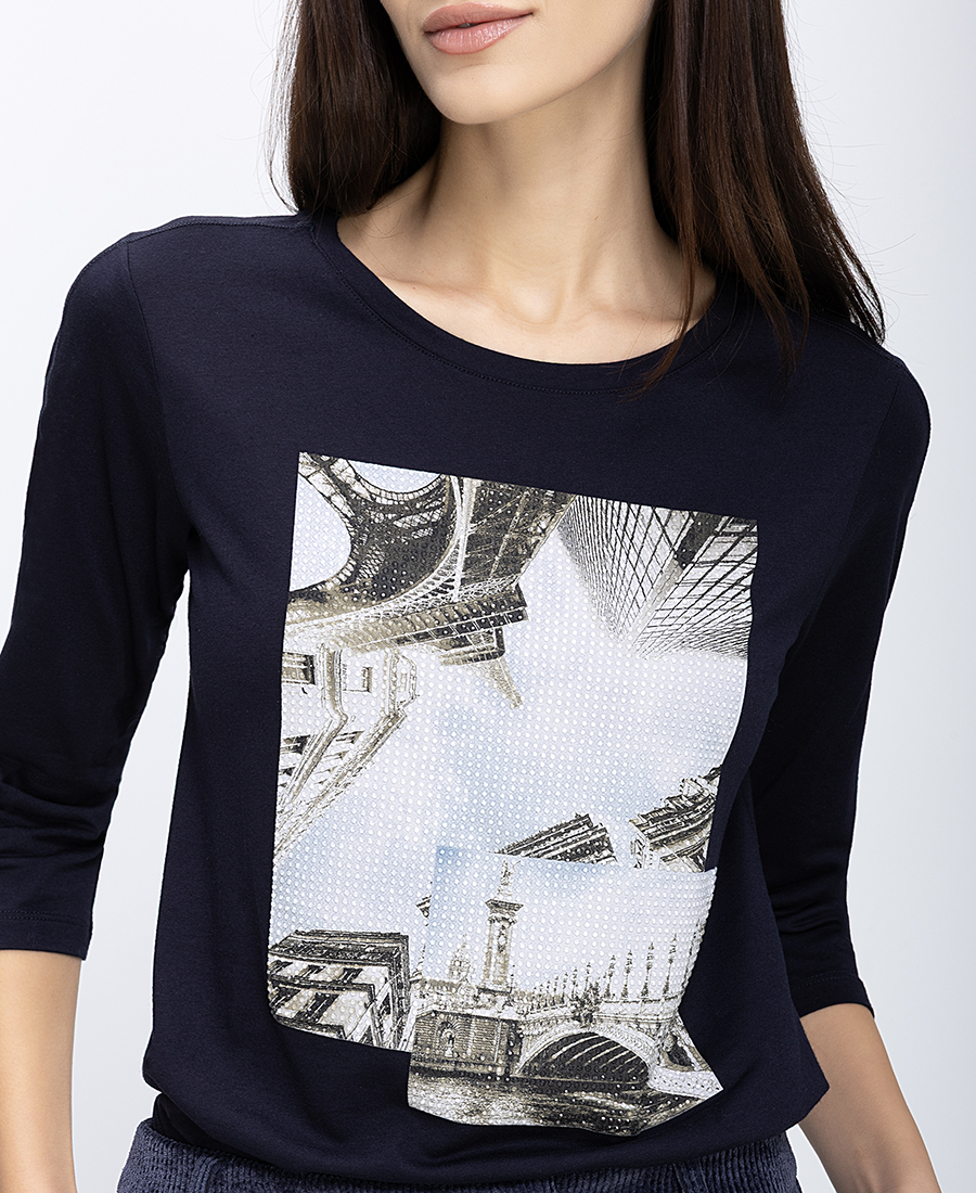 Monari Γυναικείο T-Shirt Με Print Και Μανίκια 3/4 φωτογραφία