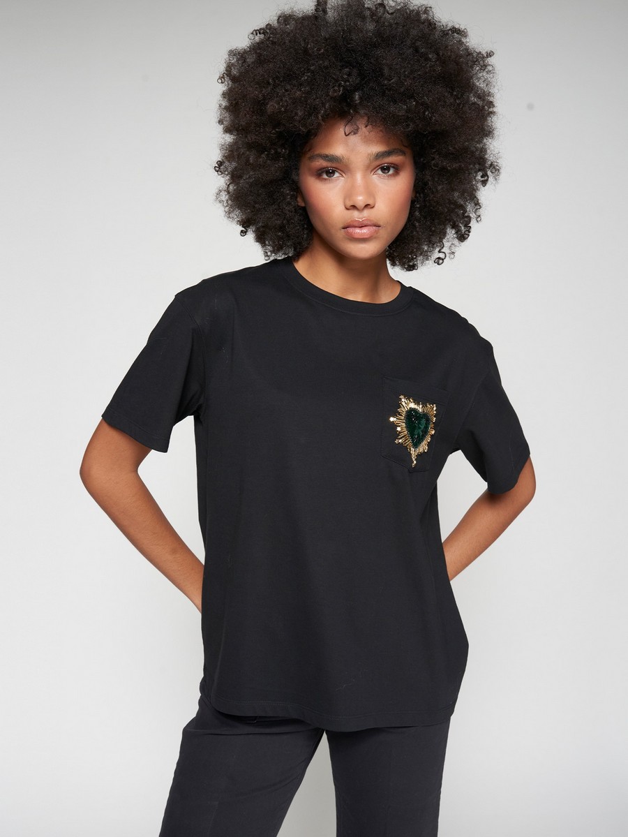 Vilagallo Vilagallo Γυναικείο T-shirt Regular Fit Βαμβακερό Με Κεντητή Λεπτομέρεια