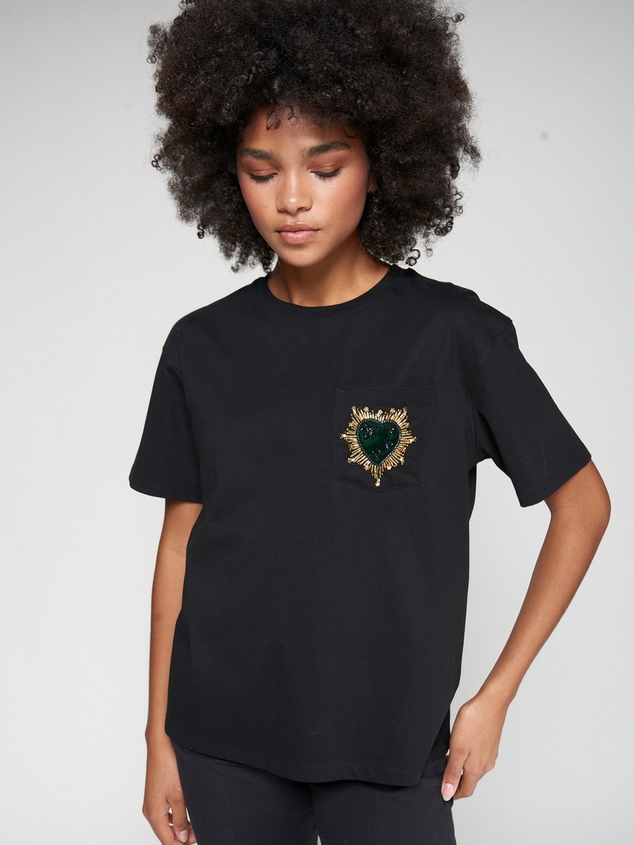 Vilagallo Γυναικείο T-shirt Regular Fit Βαμβακερό Με Κεντητή Λεπτομέρεια φωτογραφία