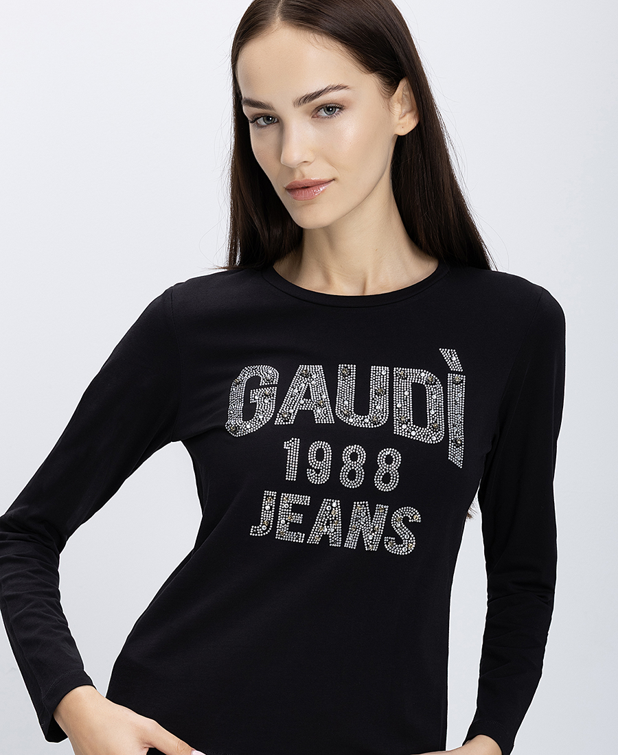 Gaudi Γυναικεία Βαμβακερή Μπλούζα Με Logo Και Strass