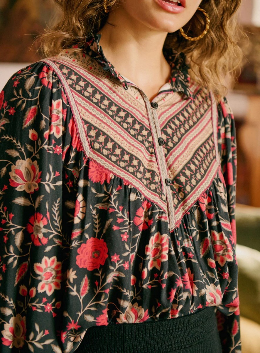 Petite Mendigote Γυναικεία Μπλούζα Με Φλοράλ Σχέδιο Και Μανίκια Πουφ Μαύρη φωτογραφία