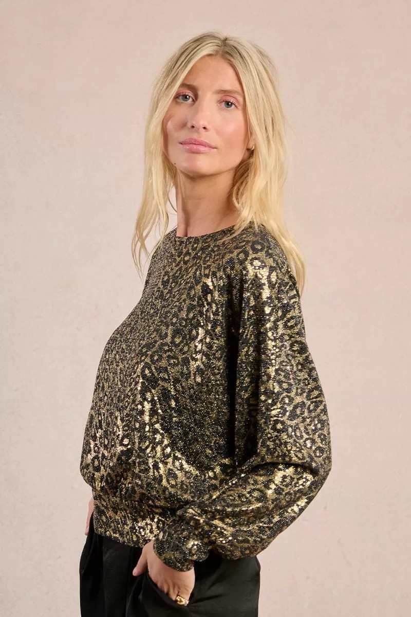 Molly Bracken Molly Bracken Γυναικείο Top Straight Fit Lame Με Animal Print