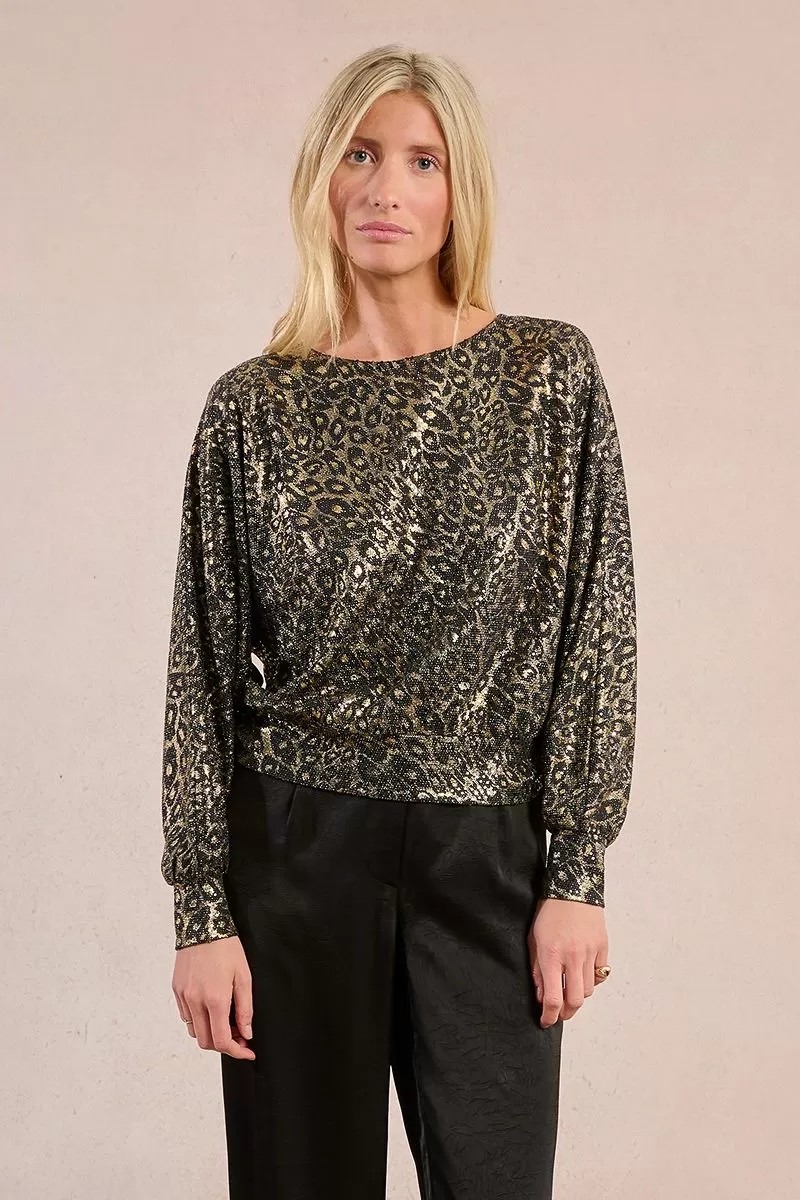 Molly Bracken Γυναικείο Top Straight Fit Lame Με Animal Print φωτογραφία