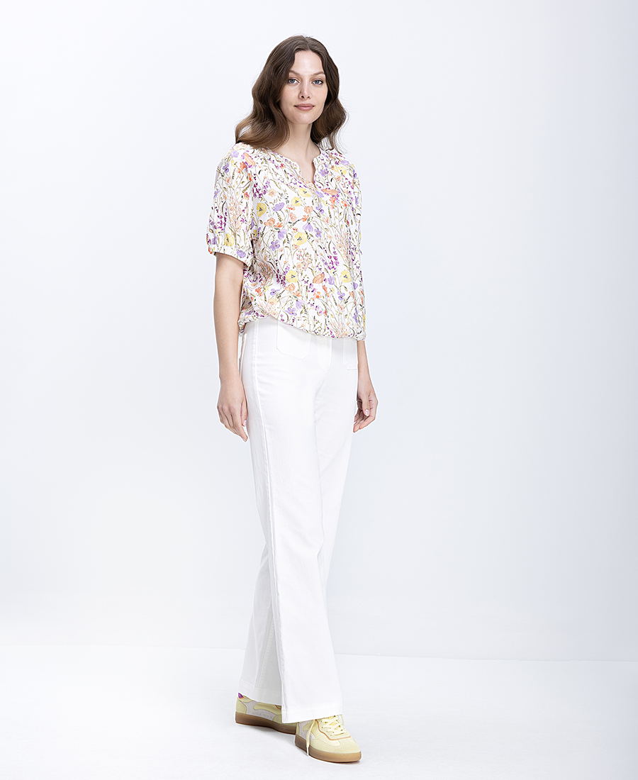 Bianca Γυναικεία Μπλούζα Floral Relaxed Fit Με Σούρα Στον Λαιμό - 2