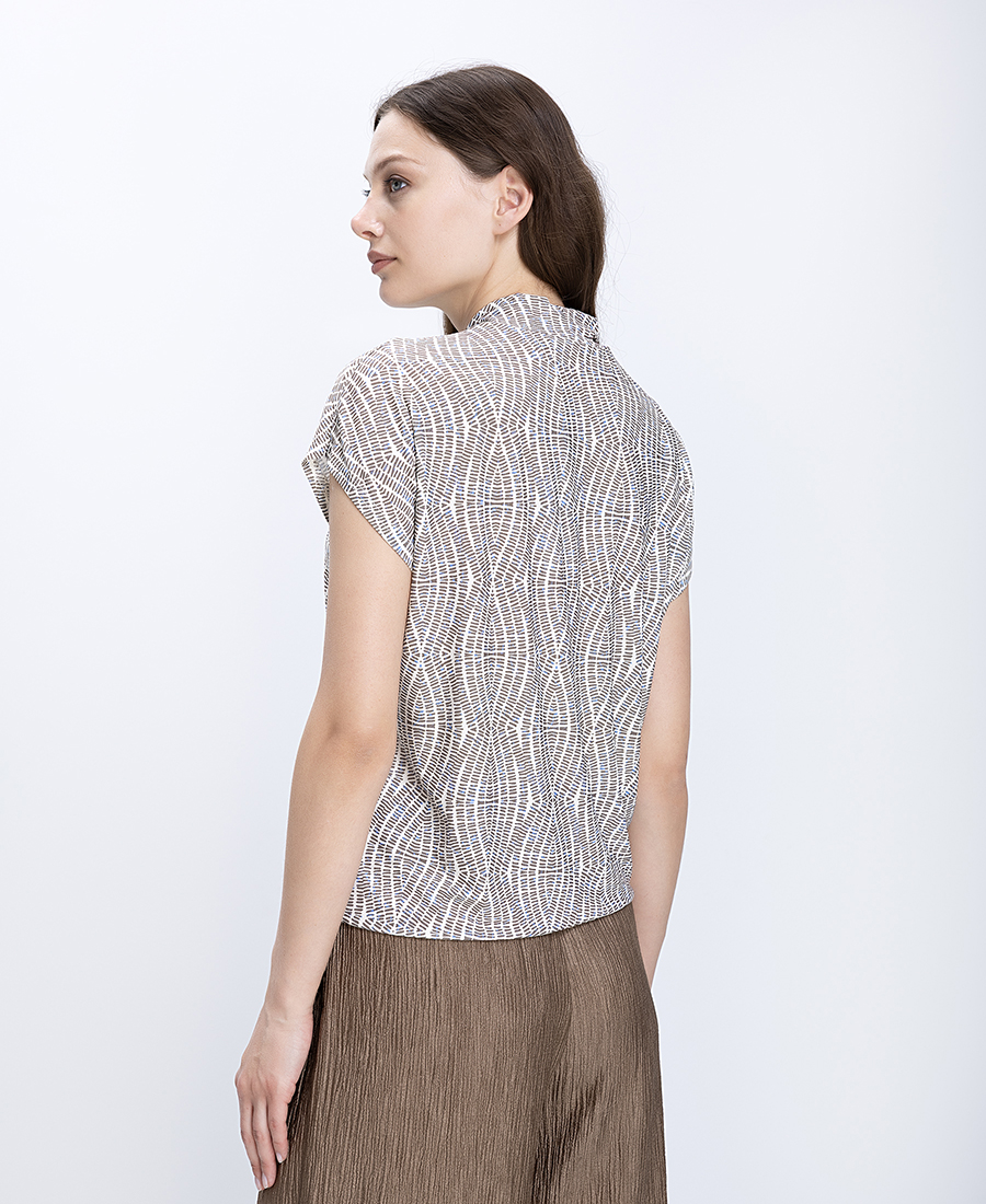 Bianca Γυναικεία Μπλούζα Με Draped Λαιμόκοψη Και Abstract Print - 3