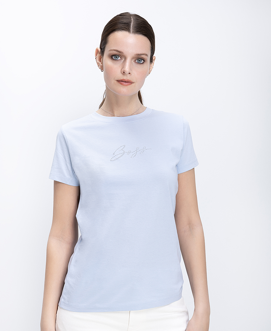 Boss Γυναικείο T-Shirt Βαμβακερό Regular Fit Με Strass Logo