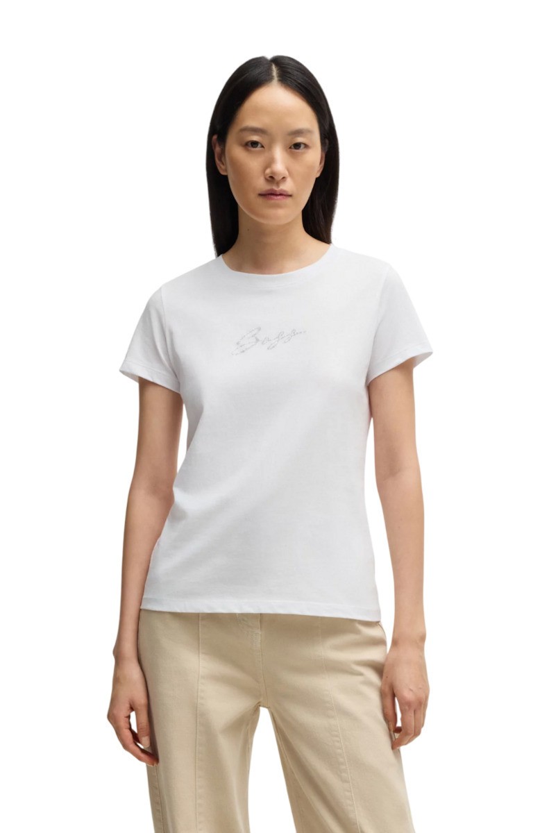 Boss Γυναικείο T-Shirt Βαμβακερό Regular Fit Με Strass Logo
