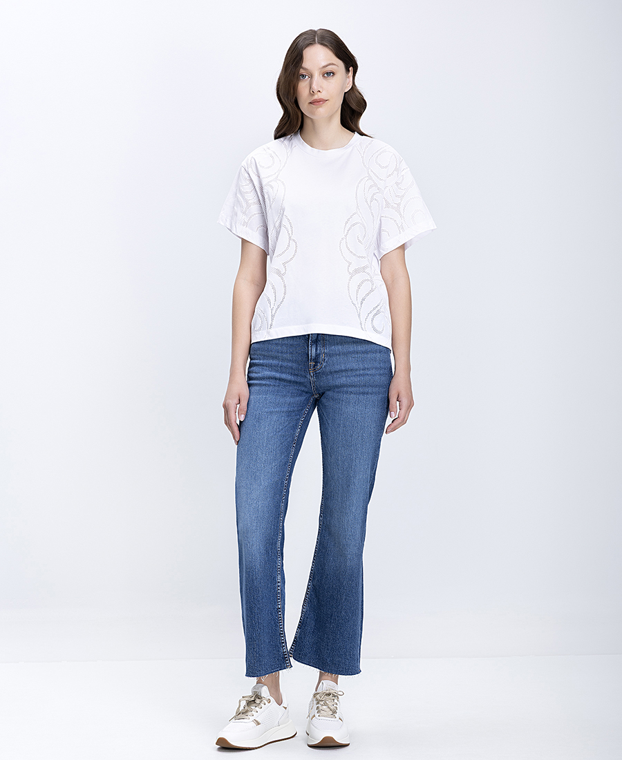 Boss Γυναικεία Μπλούζα Relaxed Fit Με Διάτρητο Σχέδιο