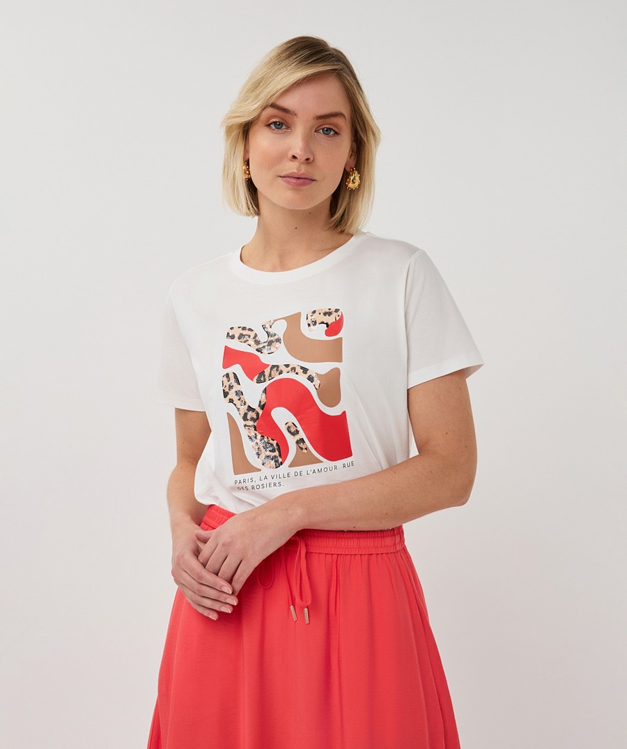 EsQualo Γυναικείο T-Shirt Με Abstract Print Και Κοντό Μανίκι