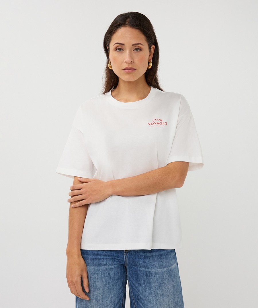 EsQualo Γυναικείο T-Shirt Με Graphic Print Στην Πλάτη Και Κοντό Μανίκι