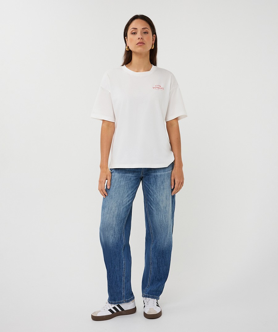 EsQualo Γυναικείο T-Shirt Με Graphic Print Στην Πλάτη Και Κοντό Μανίκι