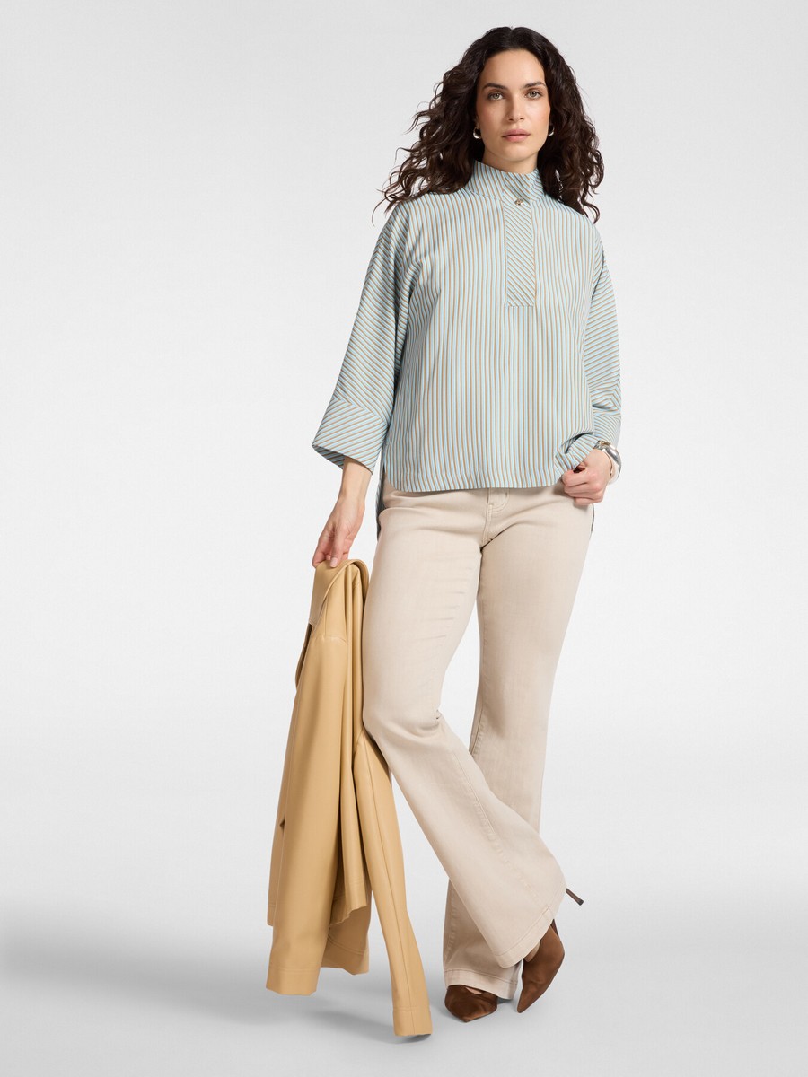 Elena Miro Γυναικεία Μπλούζα Boxy Fit Με Mandarin Collar Και Ριγέ Σχέδιο φωτογραφία