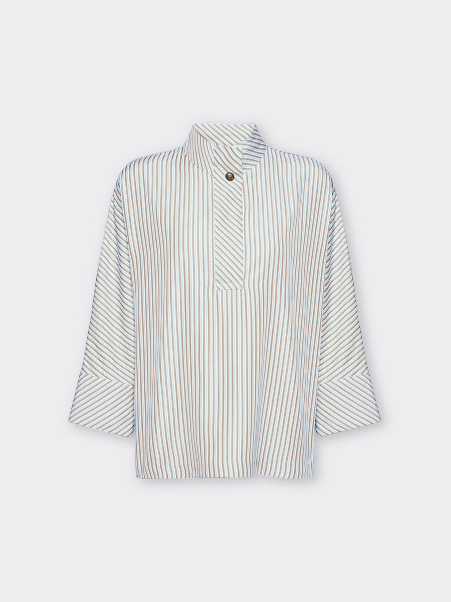 Elena Miro Γυναικεία Μπλούζα Boxy Fit Με Mandarin Collar Και Ριγέ Σχέδιο φωτογραφία