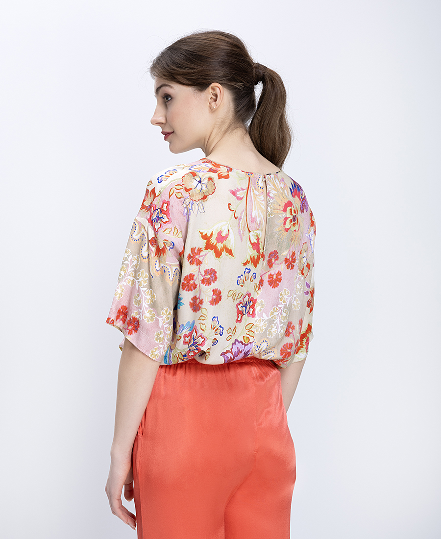 Elena Miro Γυναικεία Μπλούζα Floral Print Με Κοντό Μανίκι Regular Fit φωτογραφία