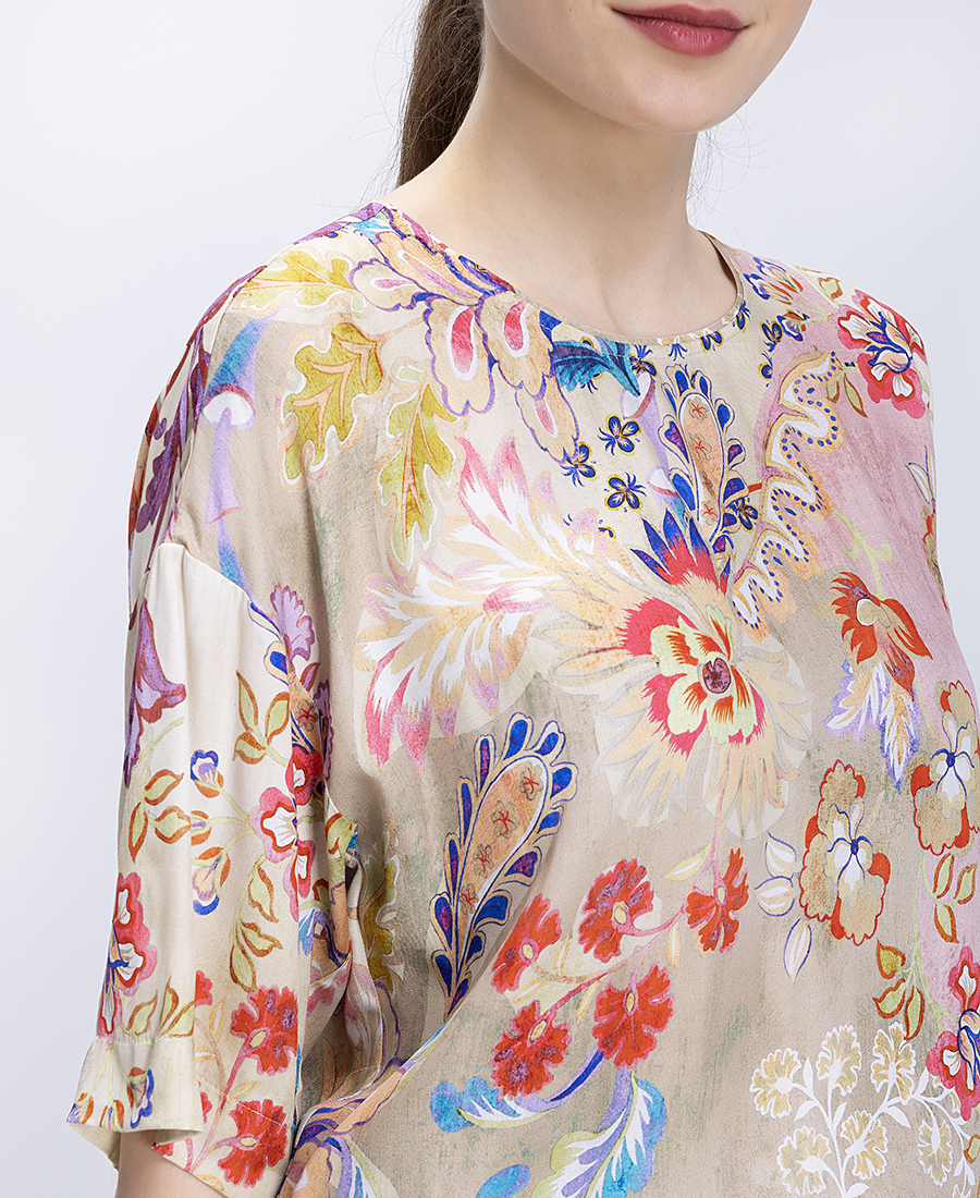 Elena Miro Γυναικεία Μπλούζα Floral Print Με Κοντό Μανίκι Regular Fit φωτογραφία