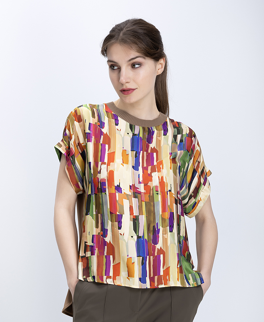 Elena Miro Γυναικεία Μπλούζα Abstract Print Με Κοντό Μανίκι Regular Fit