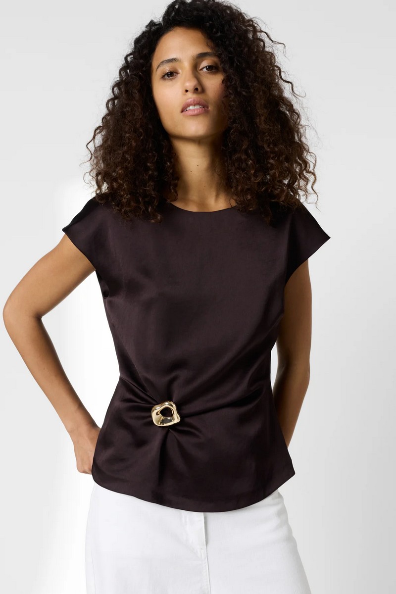 Gerard Darel Γυναικείο Top Draped Slim Fit Με Χρυσό Κόσμημα