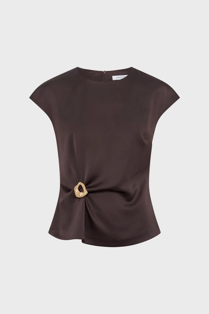 Gerard Darel Gerard Darel Γυναικείο Top Draped Slim Fit Με Χρυσό Κόσμημα - 5