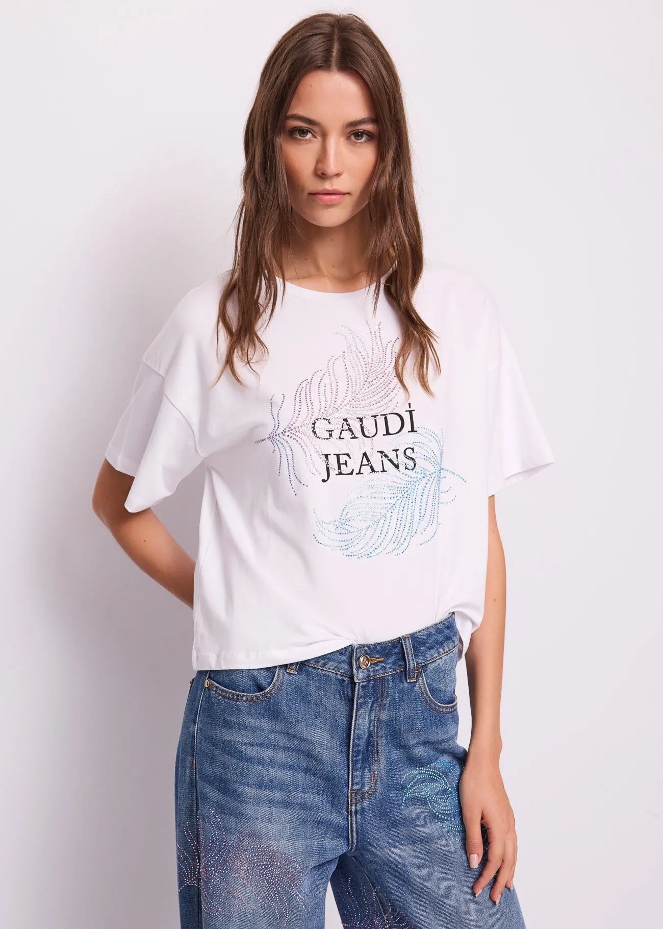 Gaudi Γυναικείο T-shirt Βαμβακερό Stretch Με Logo Και Strass