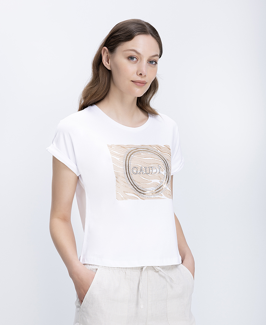 Gaudi Γυναικεία Μπλούζα Regular Fit Με Logo Print Και Strass Λεπτομέρειες