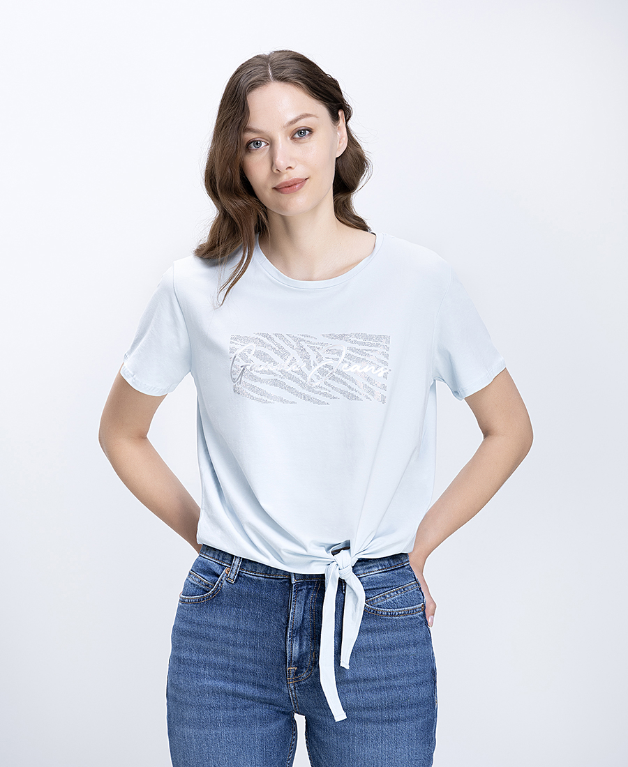 Gaudi Γυναικεία Μπλούζα Regular Fit Με Knot Detail Και Logo Print