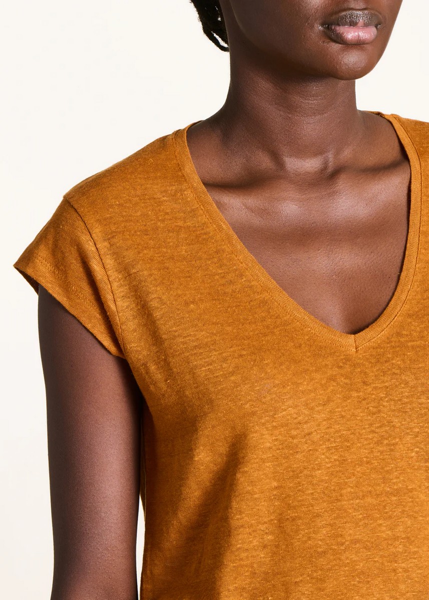 La Fee Maraboutee Γυναικείο Λινό T Shirt Με V Neckline Regular Fit φωτογραφία