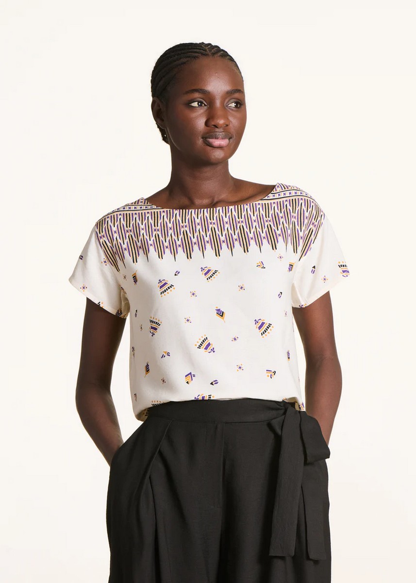La Fee Maraboutee Γυναικείο Cropped Top Με Ethnic Print Και Boat Neck Regular Fit