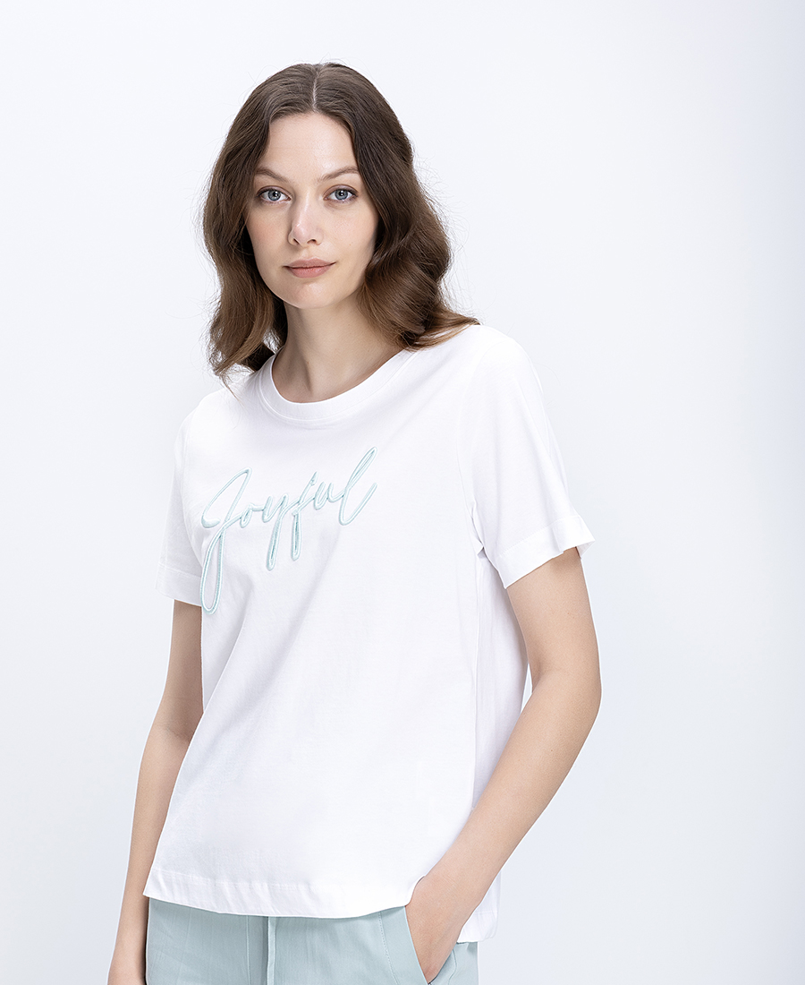 Γυναικείο Βαμβακερό T-Shirt Με Διακοσμητικό Lettering