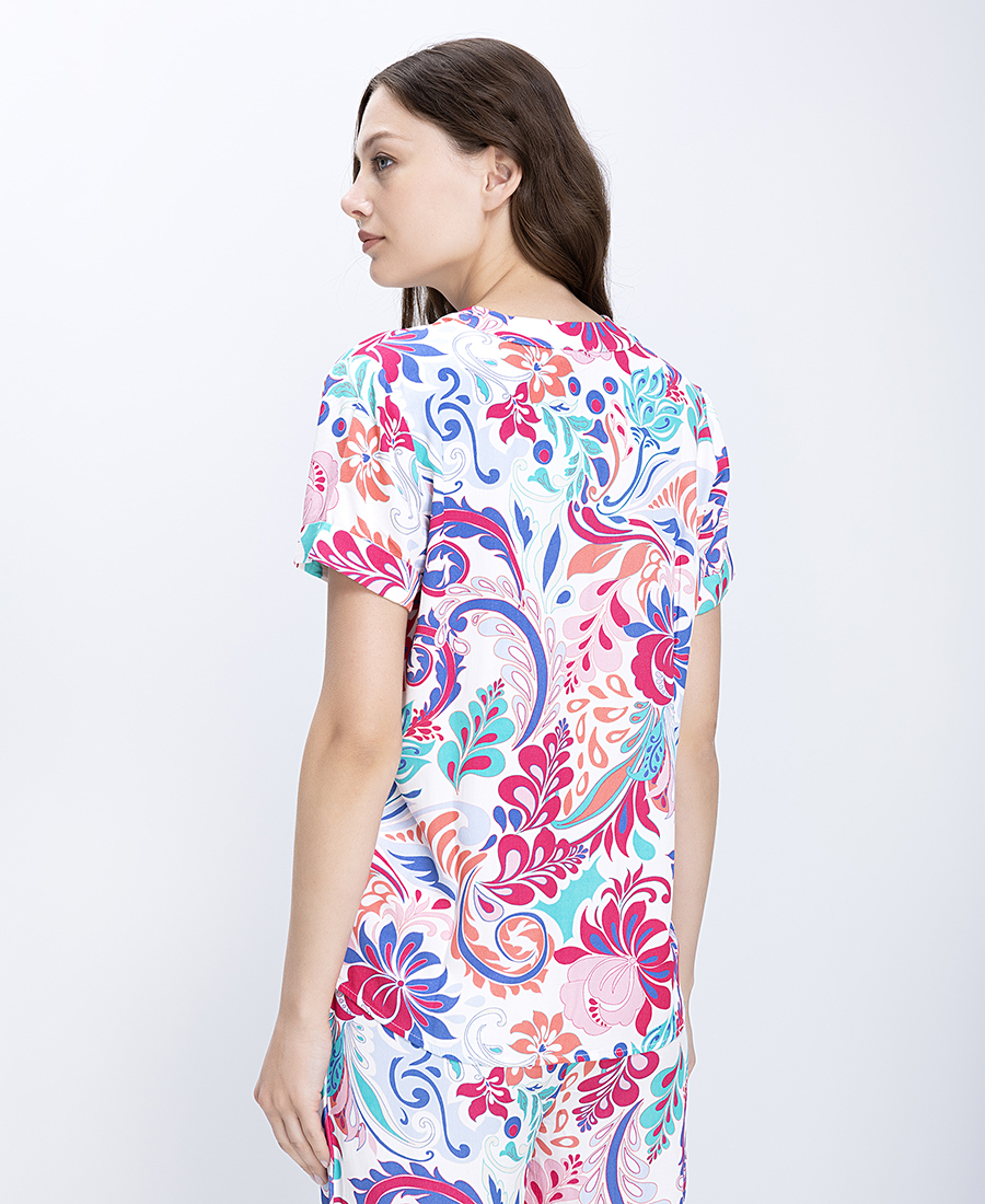 Clarina Γυναικεία Μπλούζα Regular Fit Με Πολύχρωμο Floral Print - 3