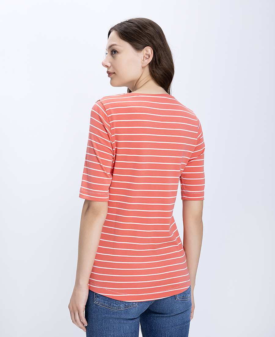 Clarina Γυναικεία Βαμβακερή Μπλούζα Regular Fit Με Ριγέ Σχέδιο - 3