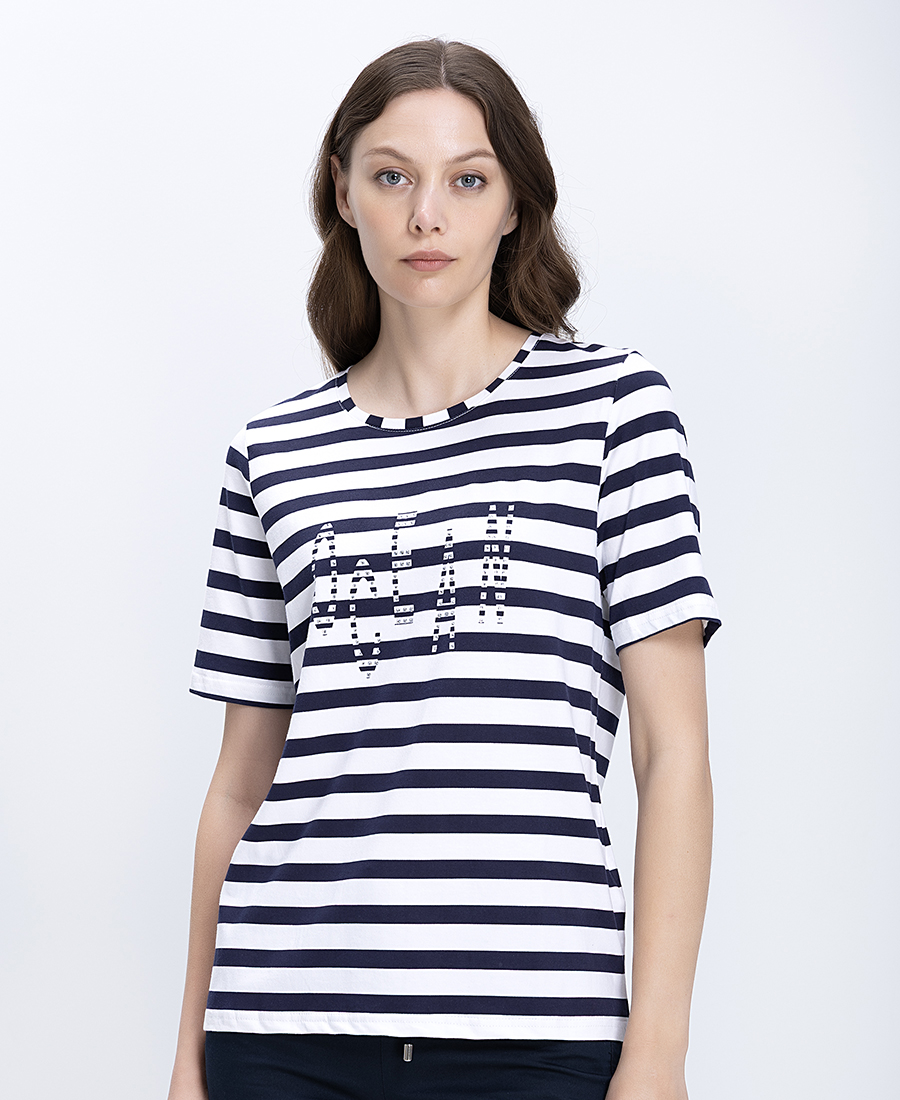 Γυναικεία Μπλούζα Ριγέ Relaxed Fit Με Διακοσμητικό Lettering