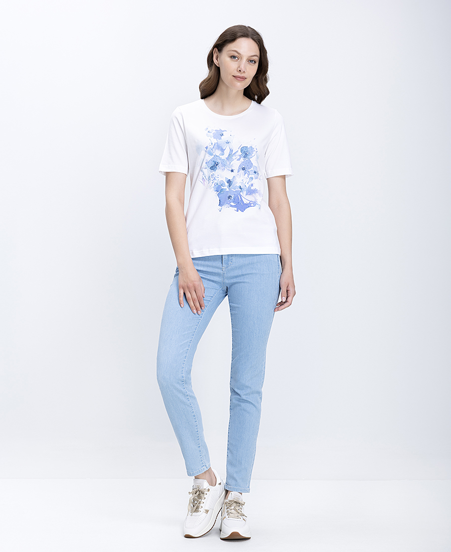 Γυναικείο T-Shirt Βαμβακερό Με Floral Σχέδιο Και Strass Λεπτομέρειες