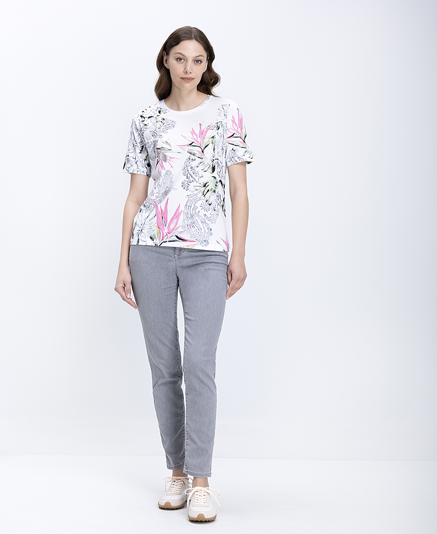 Clarina Γυναικεία Μπλούζα Βαμβακερή Με Tropical Floral Μοτίβο - 2
