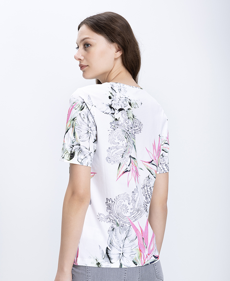 Clarina Γυναικεία Μπλούζα Βαμβακερή Με Tropical Floral Μοτίβο - 3