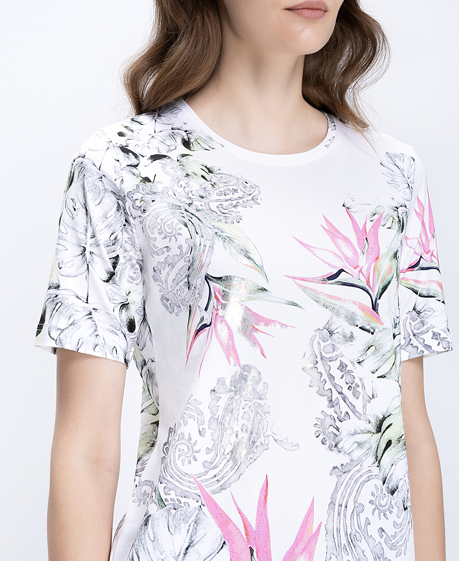 Clarina Γυναικεία Μπλούζα Βαμβακερή Με Tropical Floral Μοτίβο - 4