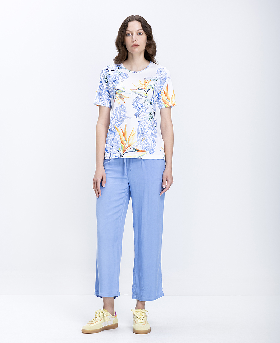 Clarina Γυναικεία Μπλούζα Βαμβακερή Με Tropical Floral Μοτίβο - 2