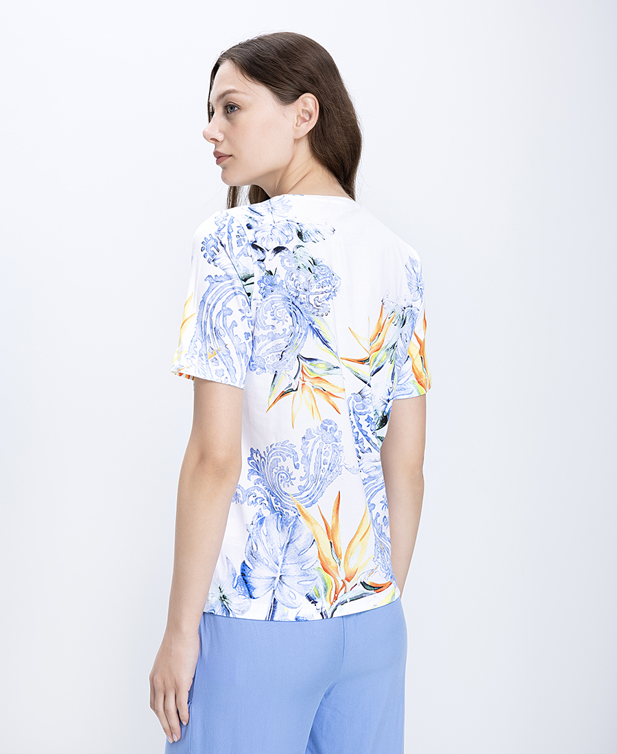 Clarina Γυναικεία Μπλούζα Βαμβακερή Με Tropical Floral Μοτίβο - 3
