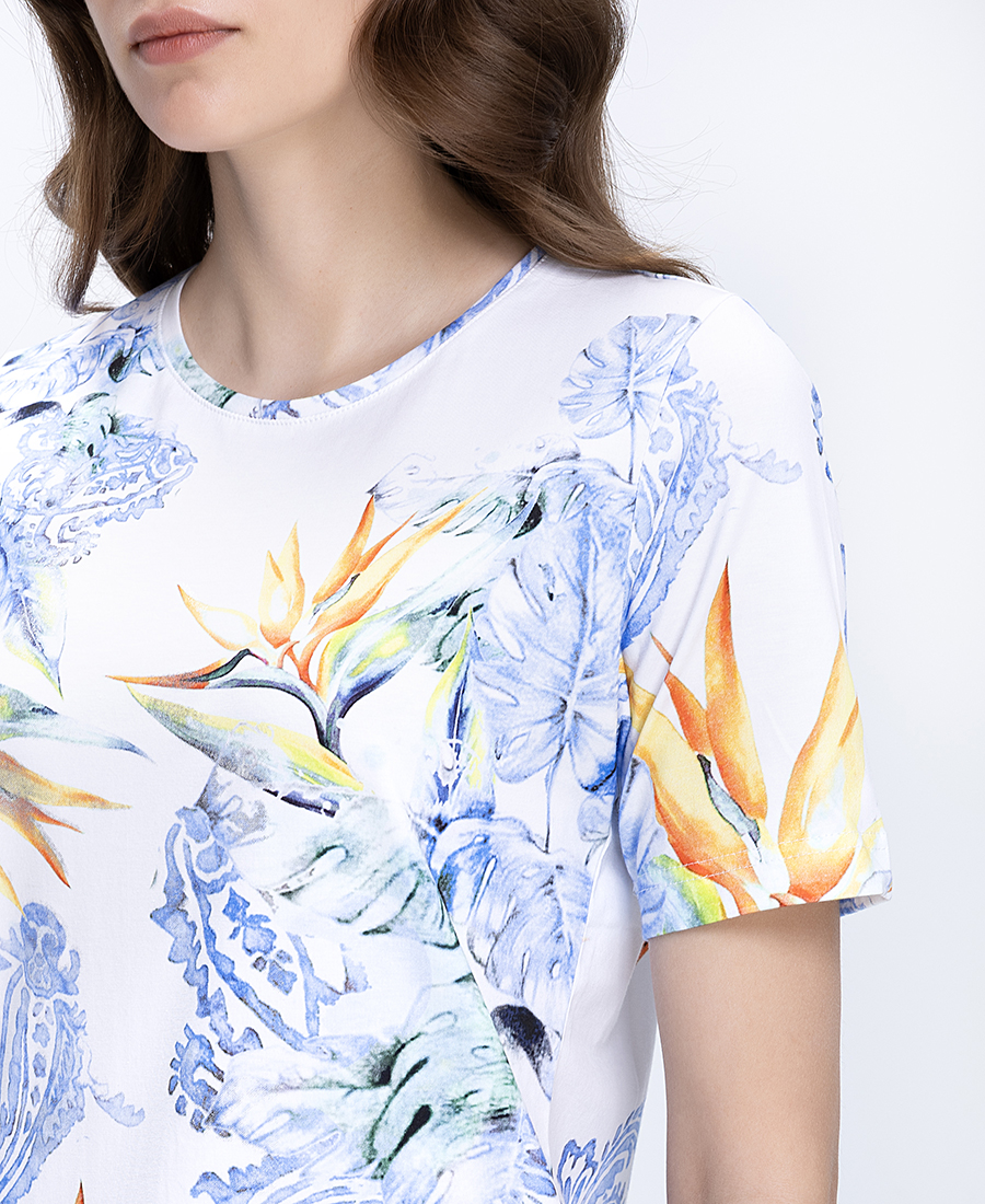 Clarina Γυναικεία Μπλούζα Βαμβακερή Με Tropical Floral Μοτίβο - 4