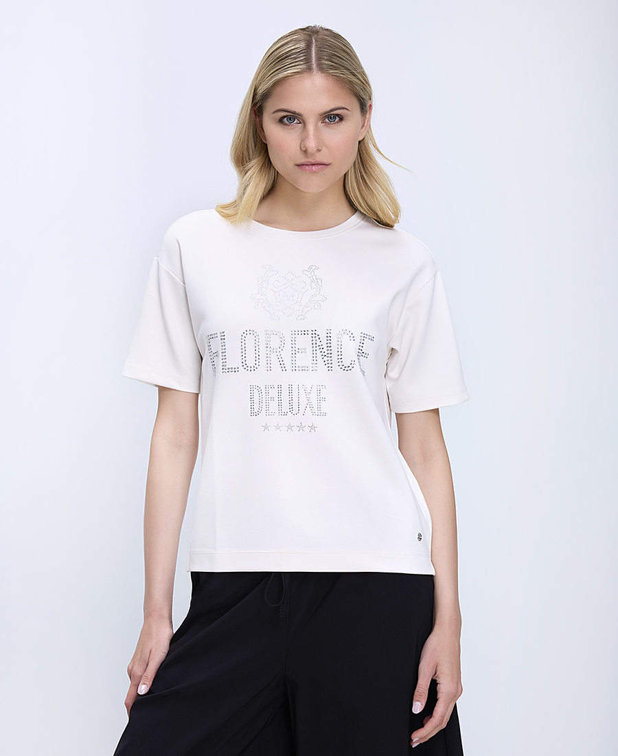 Monari Γυναικείο Μπλουζάκι Regular Fit Με Strass Print Florence Και Minimal Design