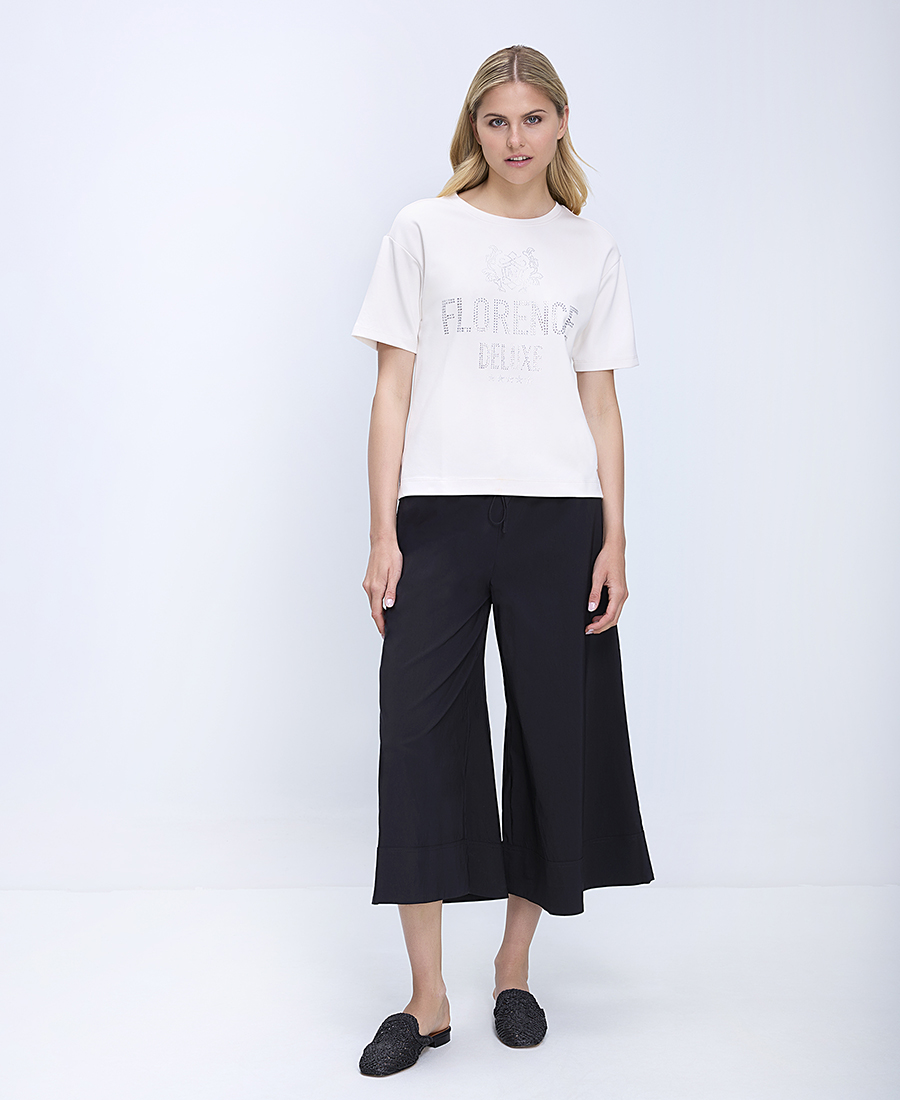 Monari Γυναικείο Μπλουζάκι Regular Fit Με Strass Print Florence Και Minimal Design
