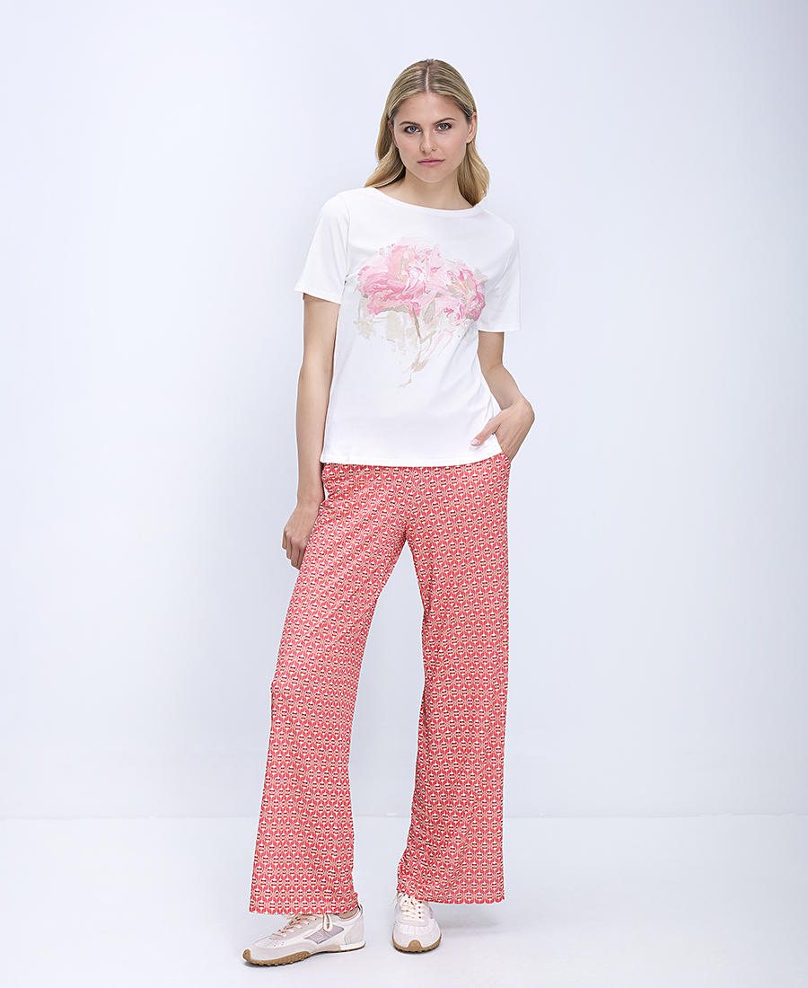 Monari Γυναικεία Μπλούζα Βαμβακερή Με Floral Print Και Κοντό Μανίκι