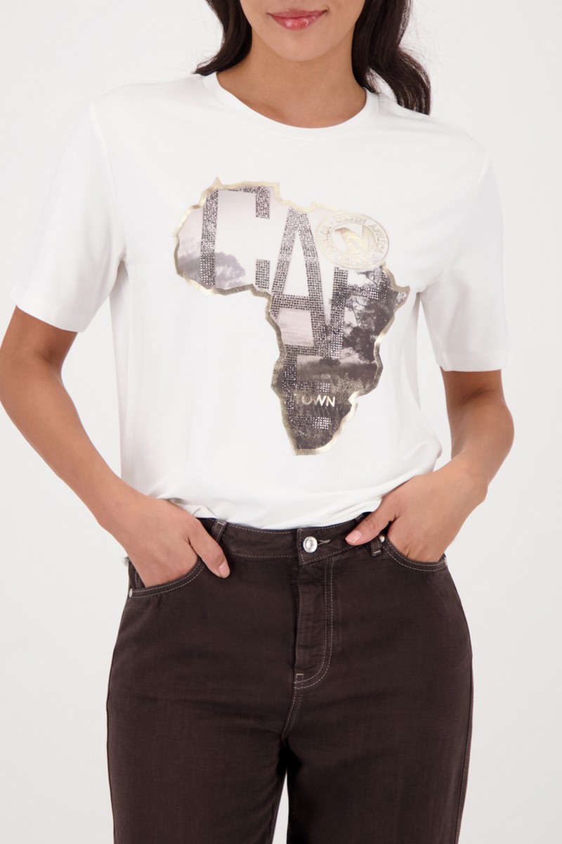 Monari Γυναικείο T-shirt Regular Fit Με Africa Print Και Strass Λεπτομέρειες