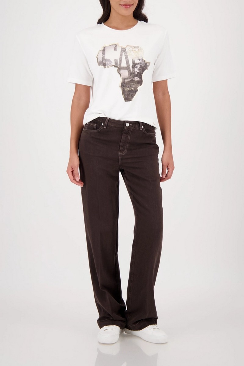 Monari Γυναικείο T-shirt Regular Fit Με Africa Print Και Strass Λεπτομέρειες