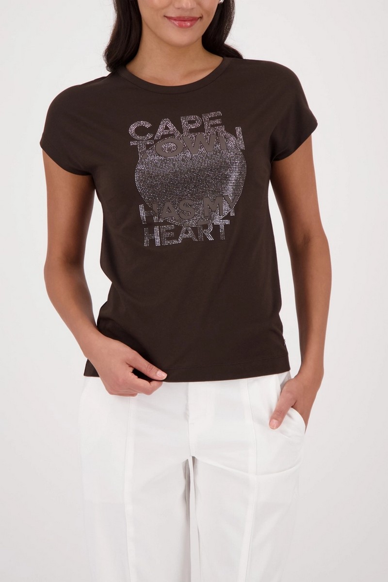 Monari Γυναικείο T-shirt Regular Fit Με Lettering Και Strass Λεπτομέρειες