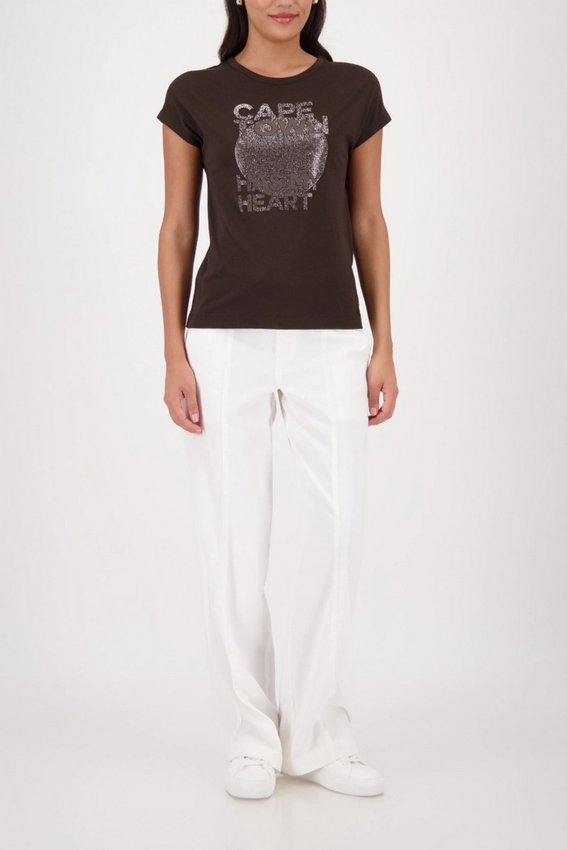 Monari Γυναικείο T-shirt Regular Fit Με Lettering Και Strass Λεπτομέρειες