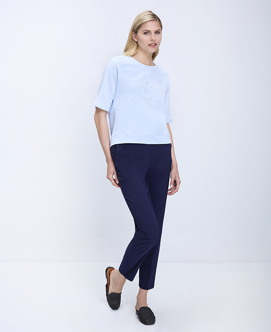 Monari Γυναικείο Sweatshirt Βαμβακερό Με Ανάγλυφο Έμβλημα Και Πλαϊνά Ανοίγματα