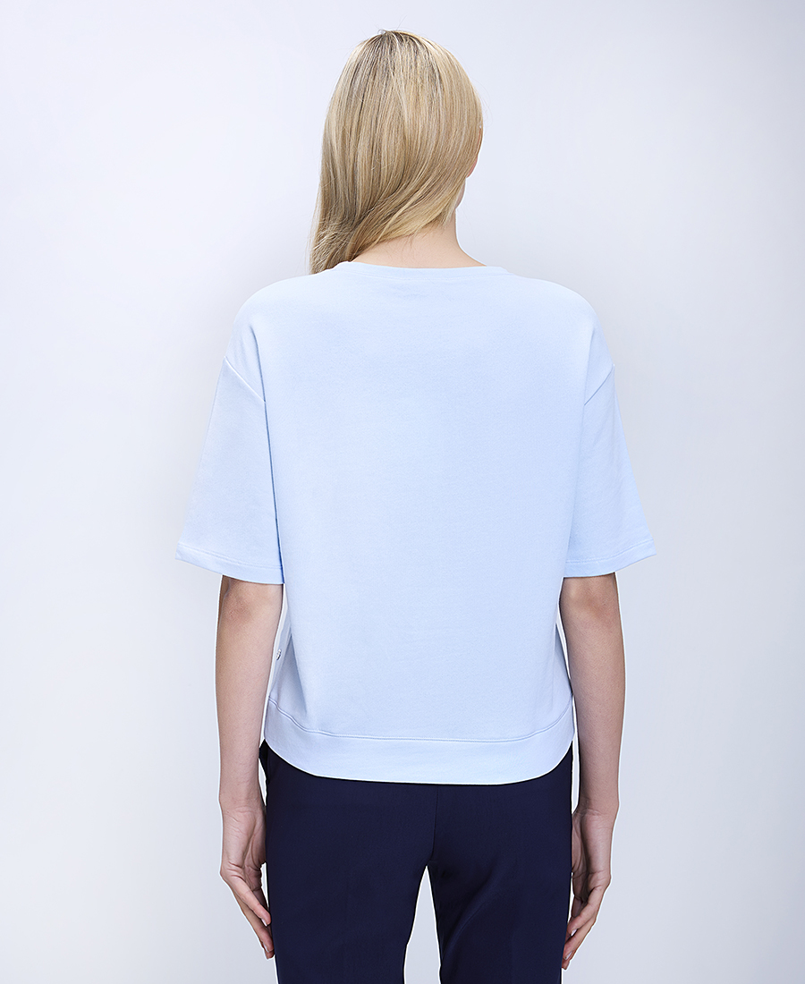 Monari Monari Γυναικείο Sweatshirt Βαμβακερό Με Ανάγλυφο Έμβλημα Και Πλαϊνά Ανοίγματα - 3